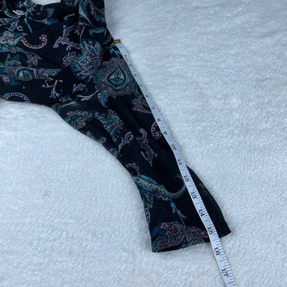 Dana Buchman Drape Front Paisley Print Top Womens S Black 3/4 Cowl Neck Ruched‎ - Picture 9 of 13